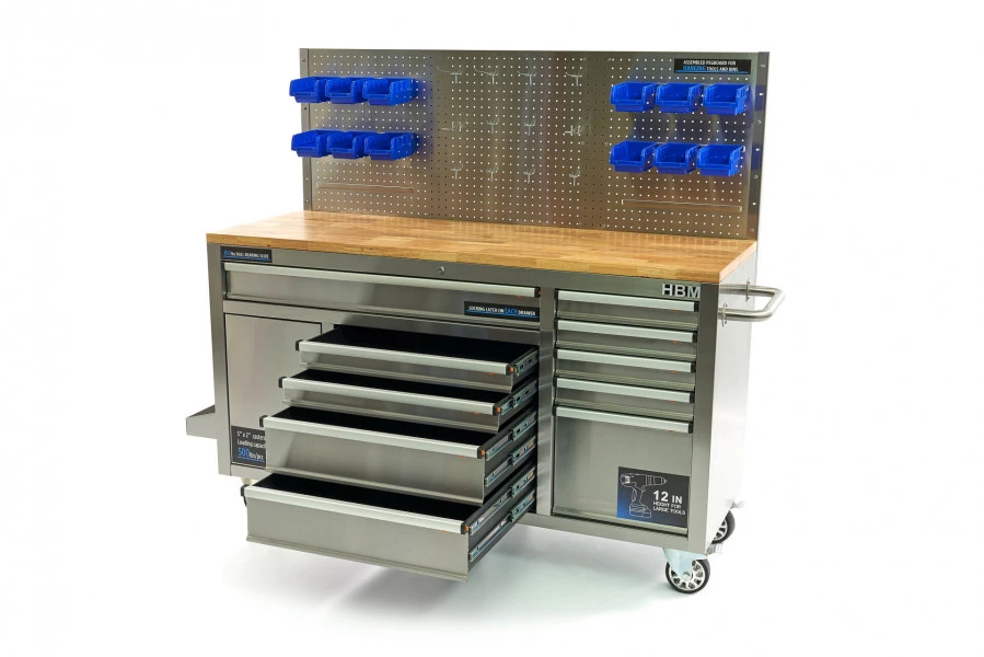 HBM Werkbank 158 Cm 10 Laden Met Deur En Achterwand, RVS 4 HBM Werkbank 158 Cm 10 Laden Met Deur En Achterwand, RVS - Afbeelding 2