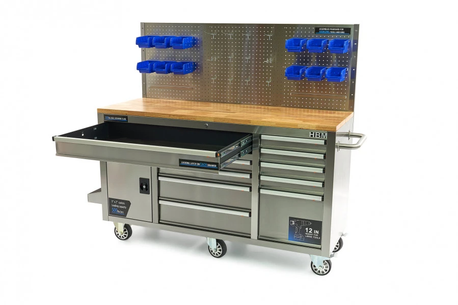 HBM Werkbank 158 Cm 10 Laden Met Deur En Achterwand, RVS 5 HBM Werkbank 158 Cm 10 Laden Met Deur En Achterwand, RVS - Afbeelding 3