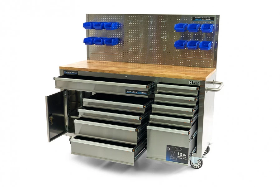 HBM Werkbank 158 Cm 10 Laden Met Deur En Achterwand, RVS 7 HBM Werkbank 158 Cm 10 Laden Met Deur En Achterwand, RVS - Afbeelding 5