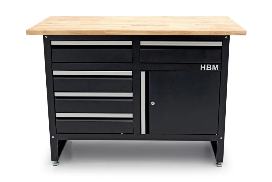 HBM 120 Cm Werkbank Met 5 Laden 1 Deur En Massief Houten Werkblad 3 HBM 120 Cm Werkbank Met 5 Laden 1 Deur En Massief Houten Werkblad