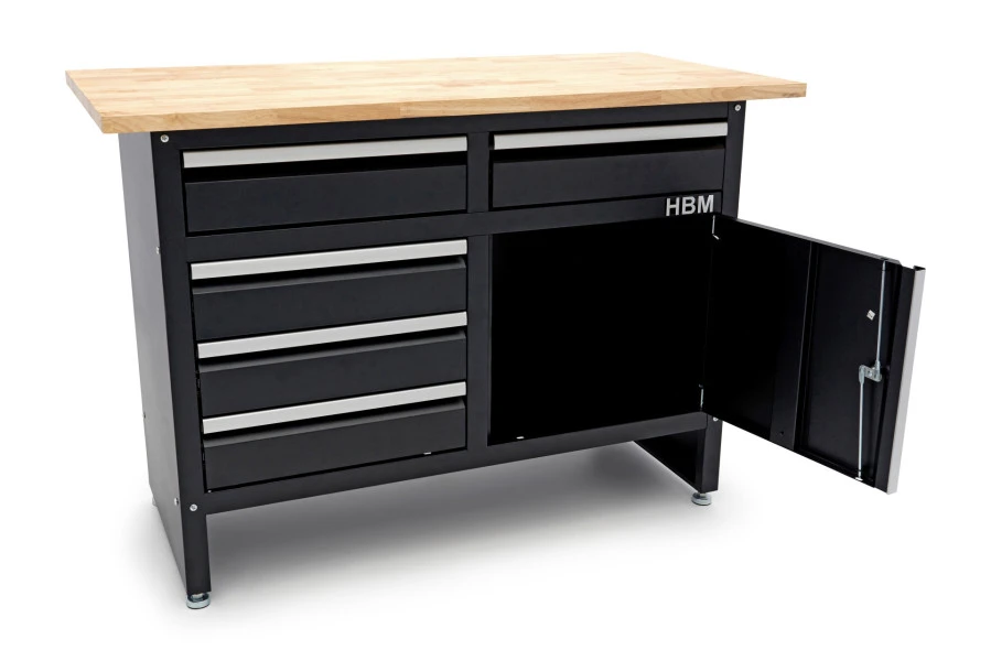 HBM 120 Cm Werkbank Met 5 Laden 1 Deur En Massief Houten Werkblad 6 HBM 120 Cm Werkbank Met 5 Laden 1 Deur En Massief Houten Werkblad - Afbeelding 4