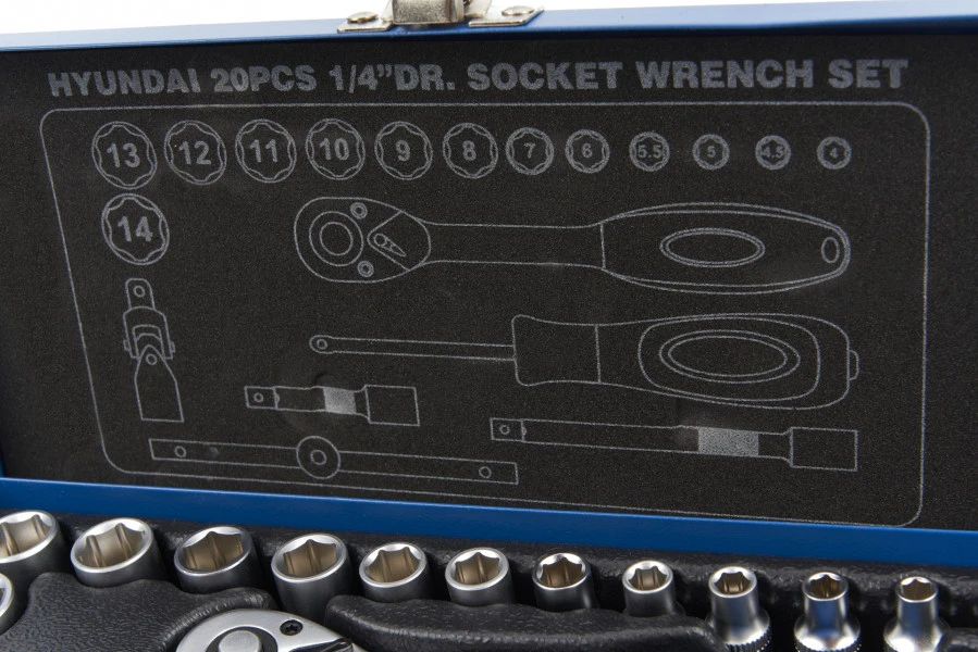 Hyundai 20 Delige 1/4" Dopsleutel Set CrV 4 Hyundai 20 Delige 1/4" Dopsleutel Set CrV - Afbeelding 2